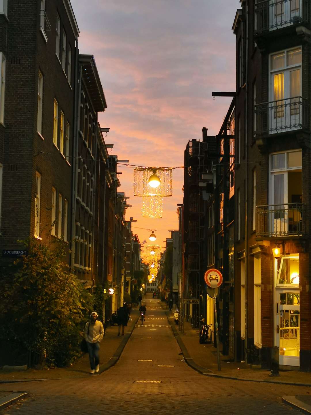 Jordaan neighborhood street at golden hour sunset